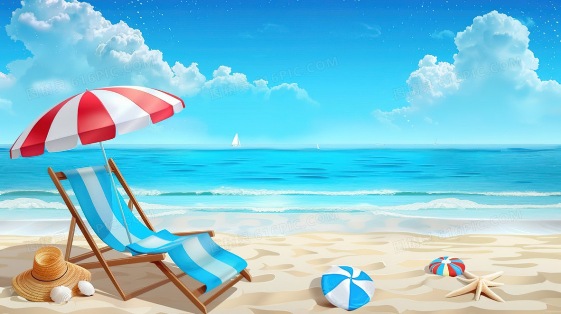 夏季海洋度假休闲场景插画