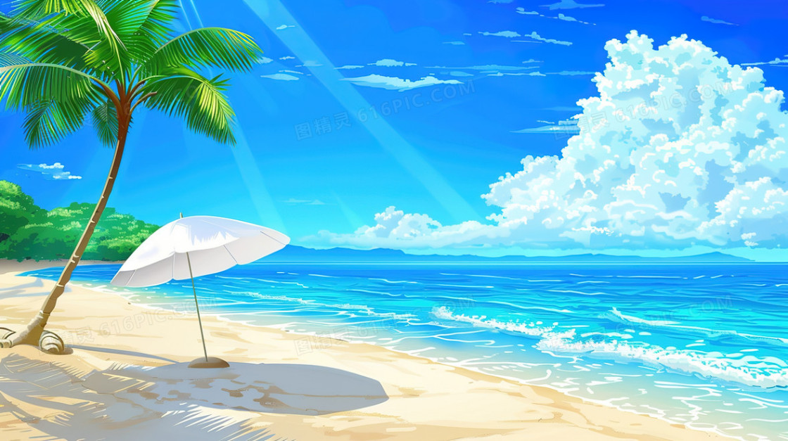 夏季海洋度假风景插画