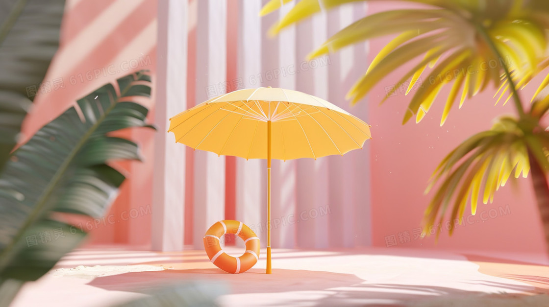 夏季海洋度假遮阳伞插画