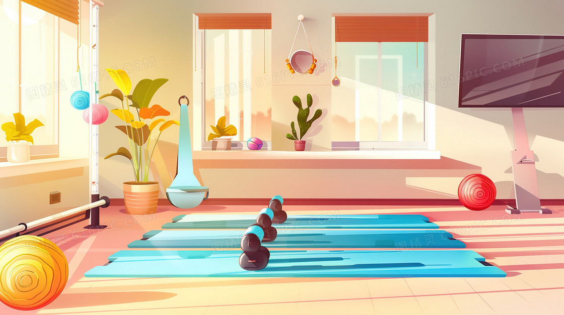 普拉提瑜伽健身房插画