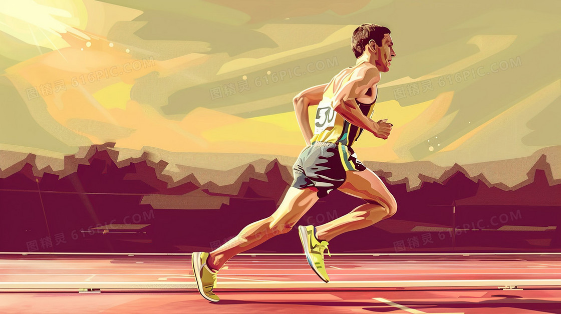 公园里练习跑步的男生插画