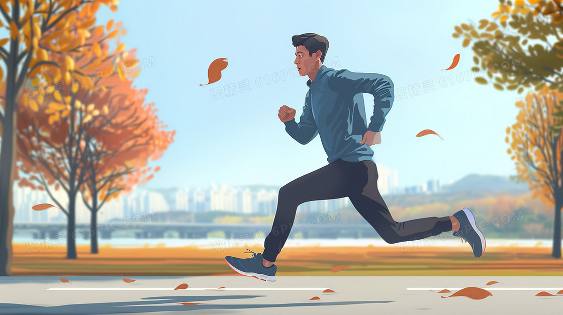 公园里练习跑步的男生插画