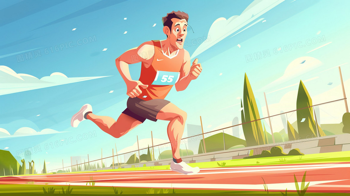 公园里练习跑步的男生插画