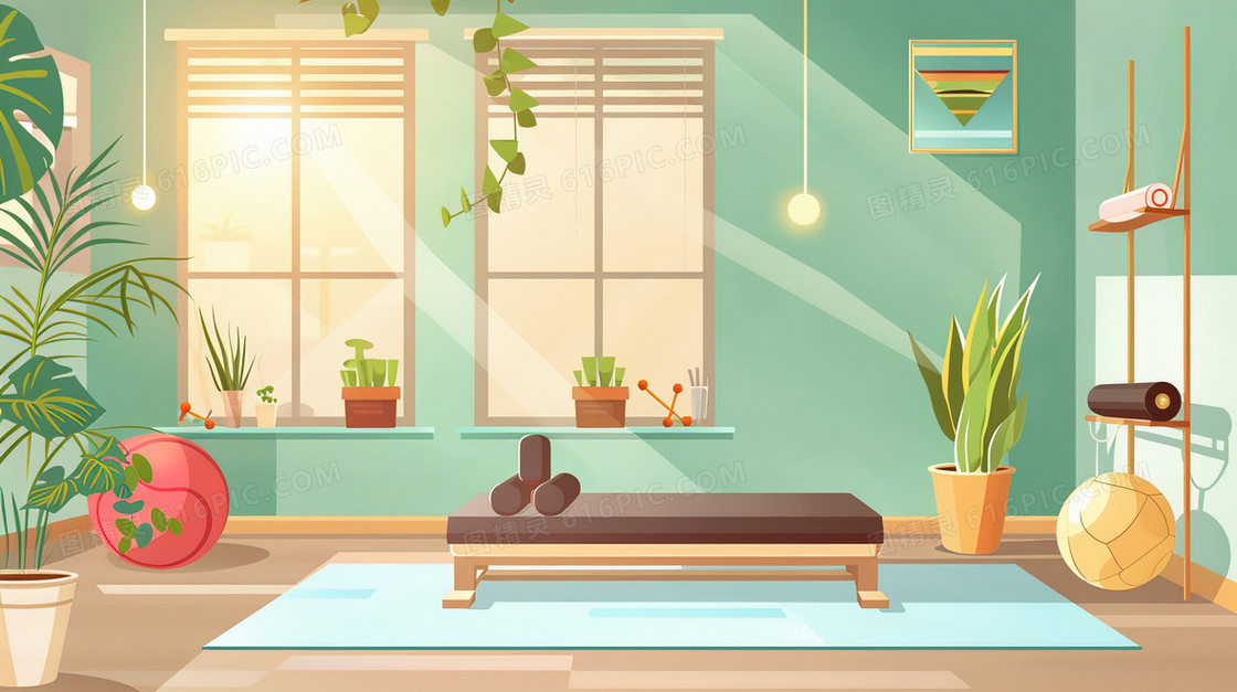 普拉提瑜伽健身房插画