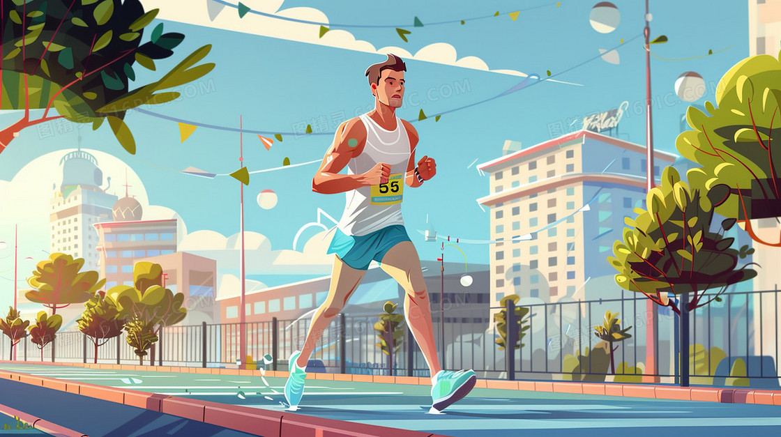 公园里练习跑步的男生插画