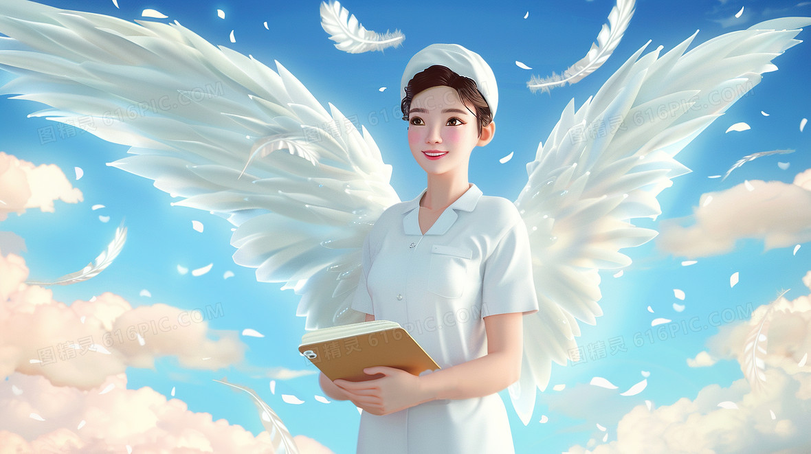 戴翅膀的白衣天使护士插画背景图片下载_2912x1632像素JPG格式_编号vjqfykxlm_图精灵