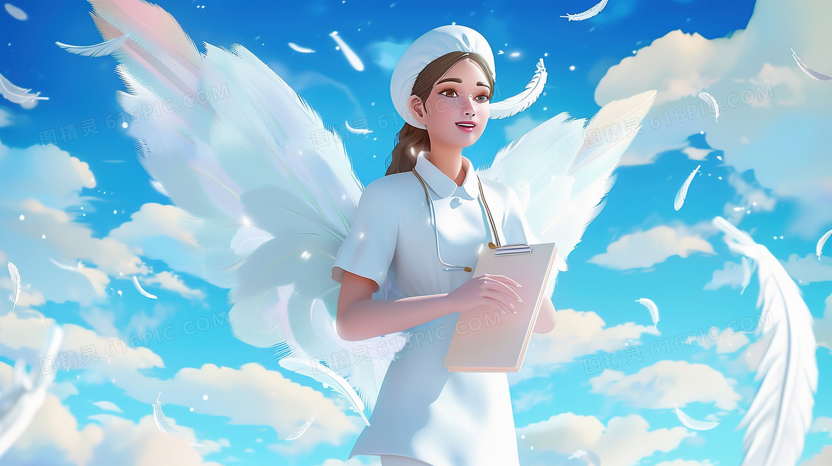 戴翅膀的白衣天使护士插画背景图片下载_2912x1632像素JPG格式_编号1xgf0lwx9_图精灵