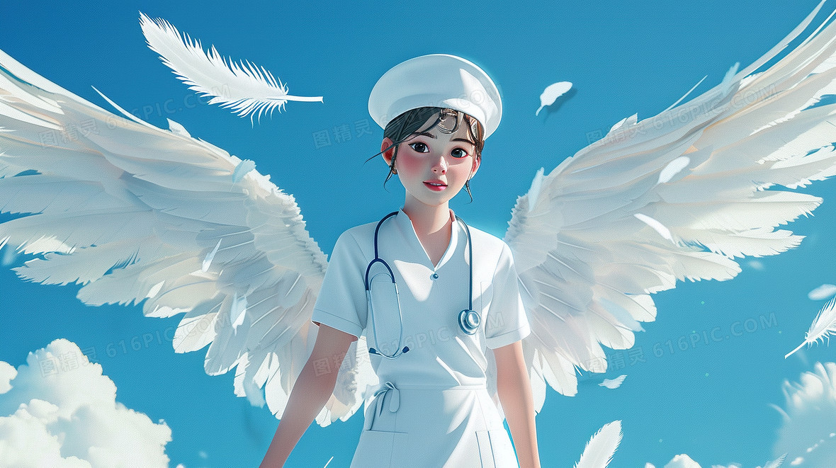 戴翅膀的白衣天使护士插画背景图片下载_2912x1632像素JPG格式_编号196fx5432_图精灵