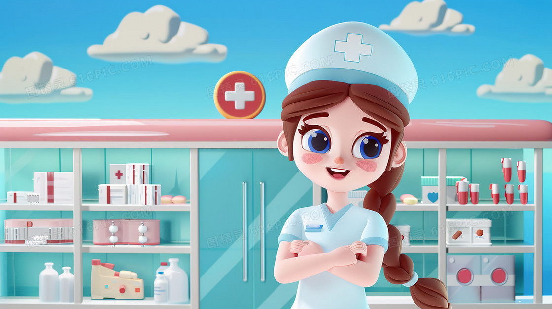 站在医院门口的护士插画