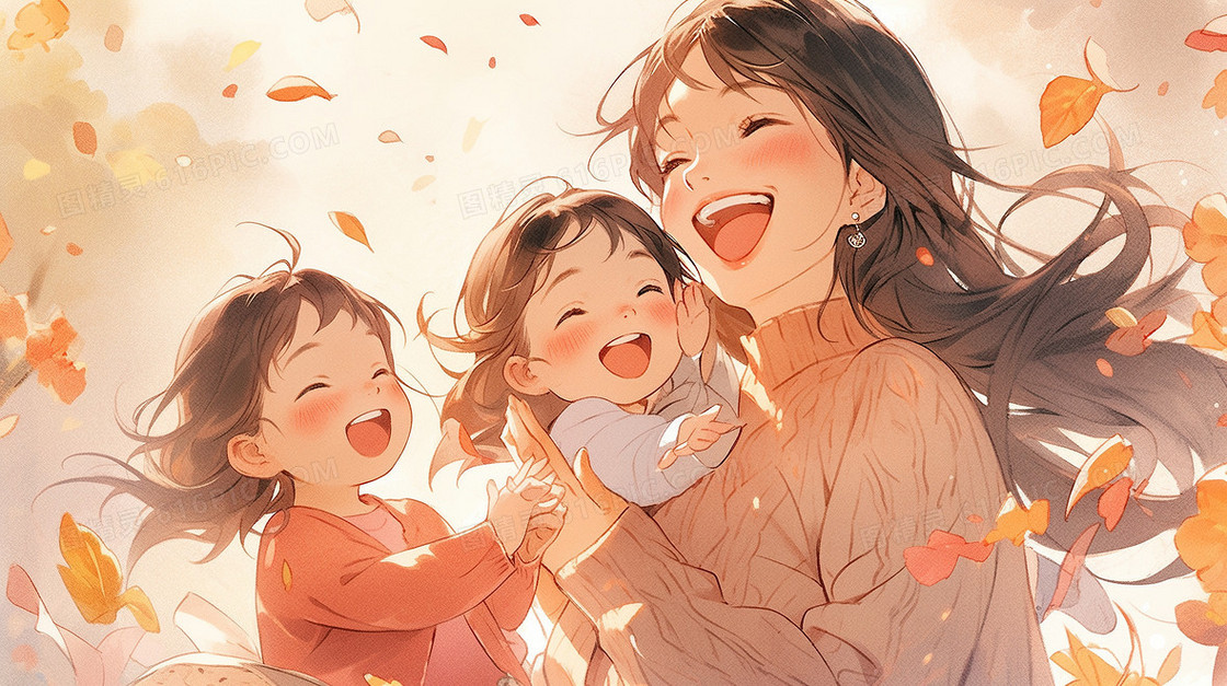 妈妈和孩子一起做美食插画