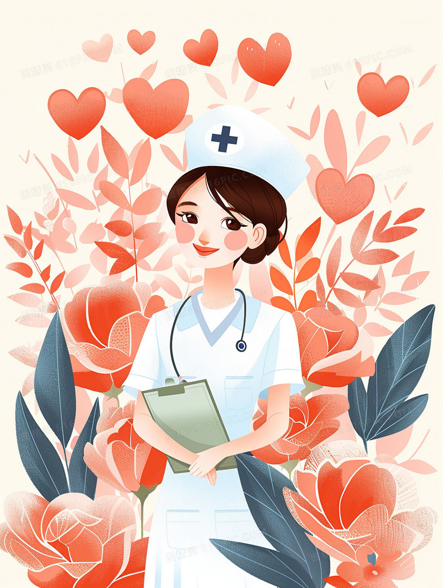 花卉拿着病历本的护士插画