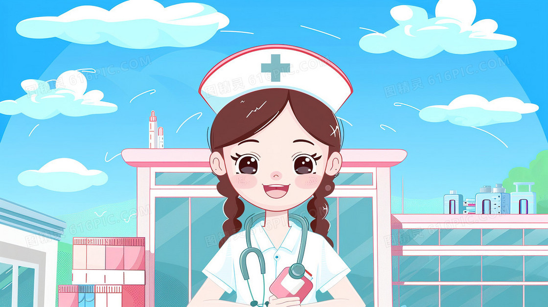 站在医院门口的护士插画