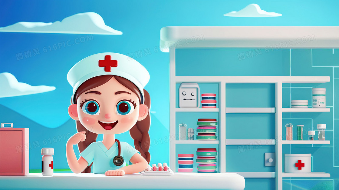 站在医院门口的护士插画