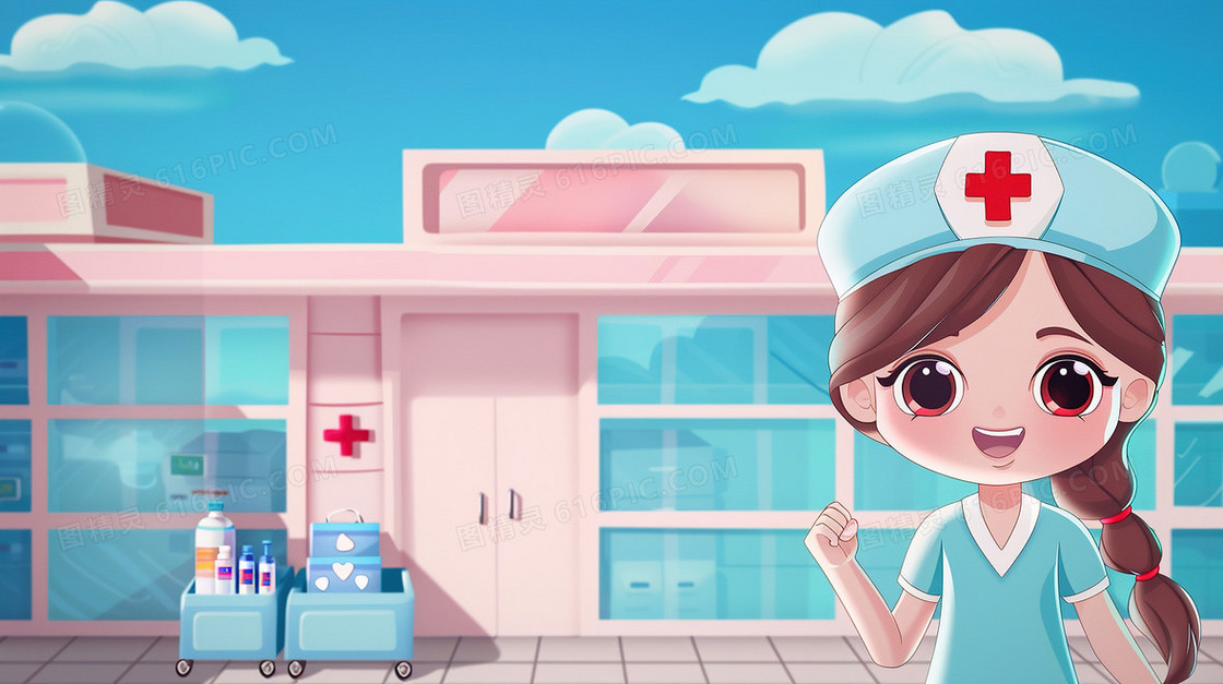 站在医院门口的护士插画