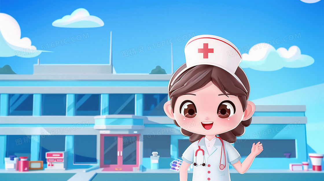 站在医院门口的护士插画