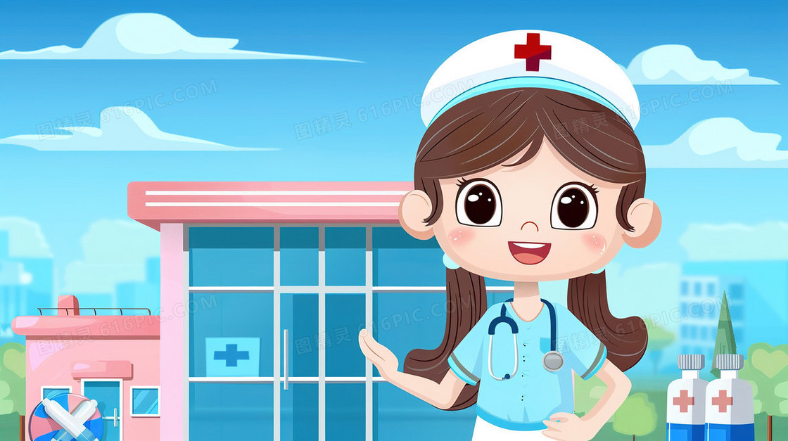 站在医院门口的护士插画