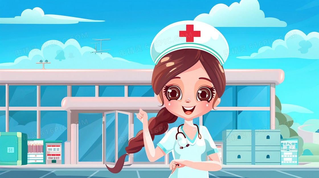 站在医院门口的护士插画