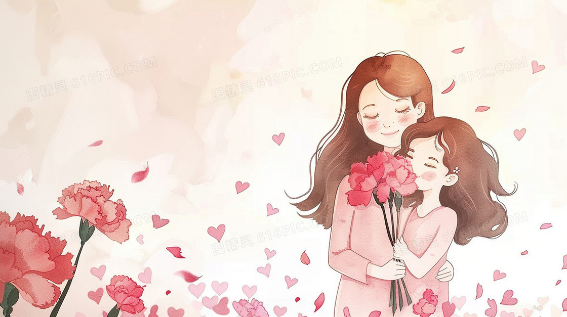 节日女儿给妈妈送花插画