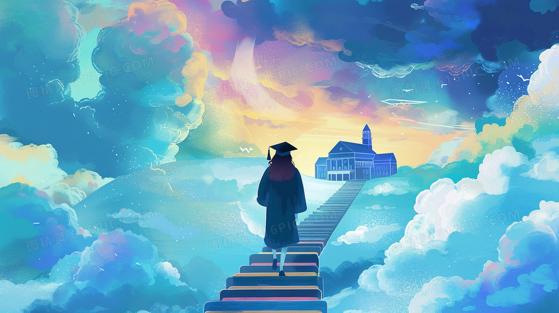 通往梦想的学校女孩背影插画