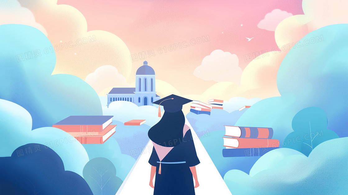 通往梦想的学校女孩背影插画