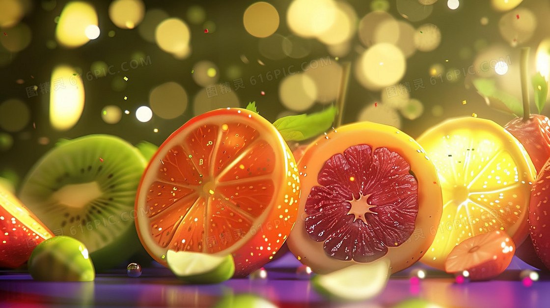 夏日森林中的缤纷水果插画