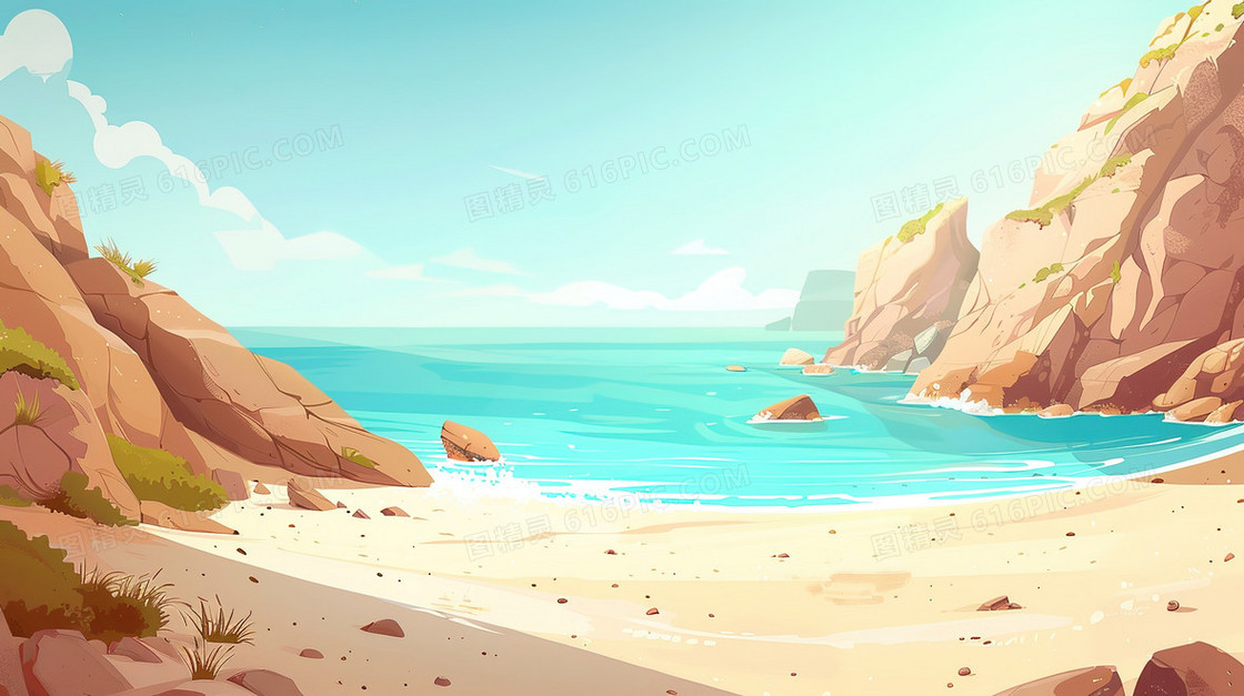 夏季的海岛沙滩一角插画