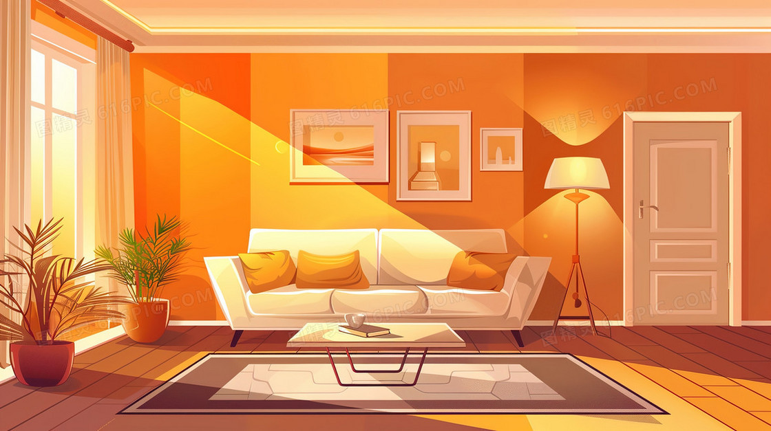 现代简约客厅家具设计摆放插画