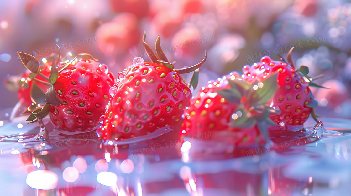 清水中的草莓插画