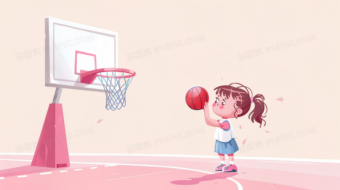 练习投篮的女孩插画