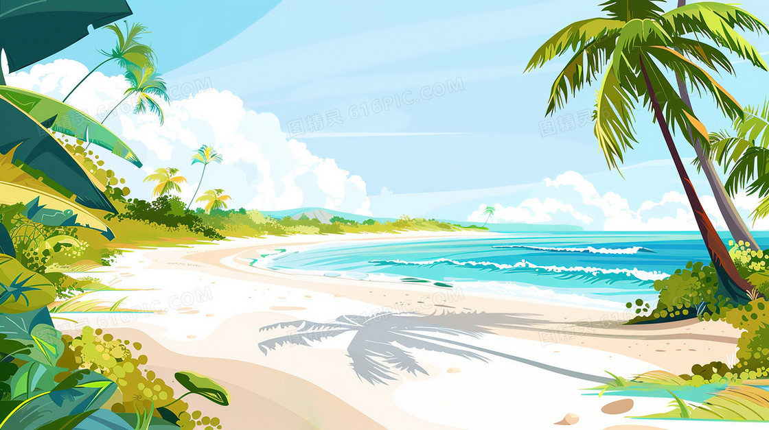 夏季的海岛沙滩一角插画