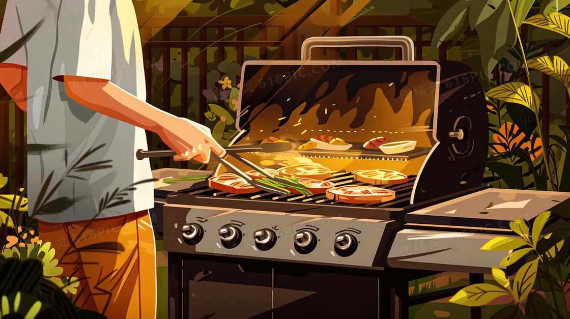 夏日户外烧烤插画