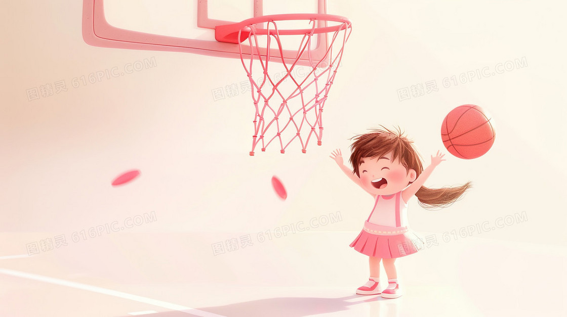 练习投篮的女孩插画