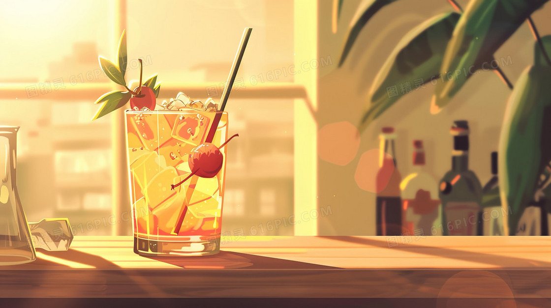 夏日清凉鲜果汁饮料插画