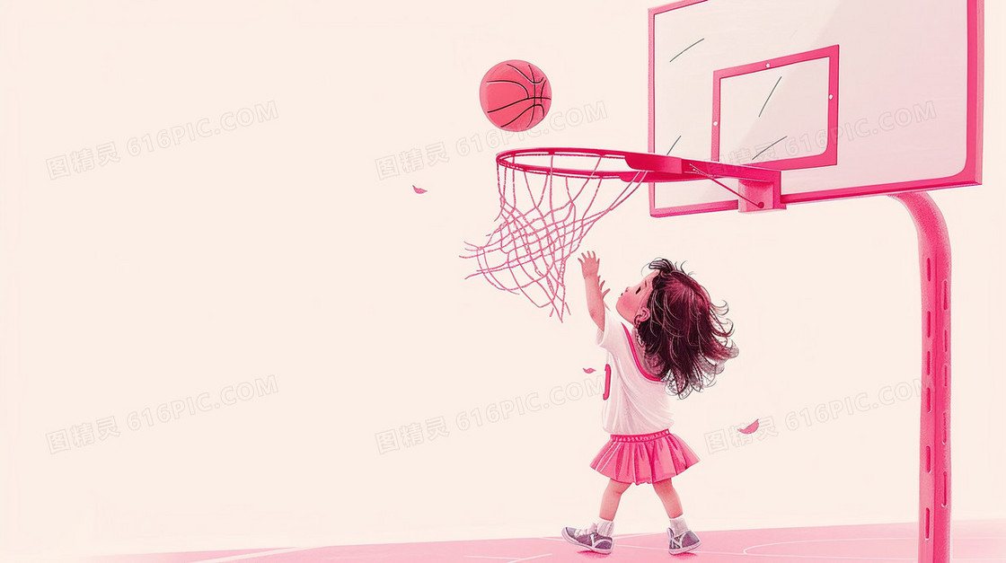 练习投篮的女孩插画