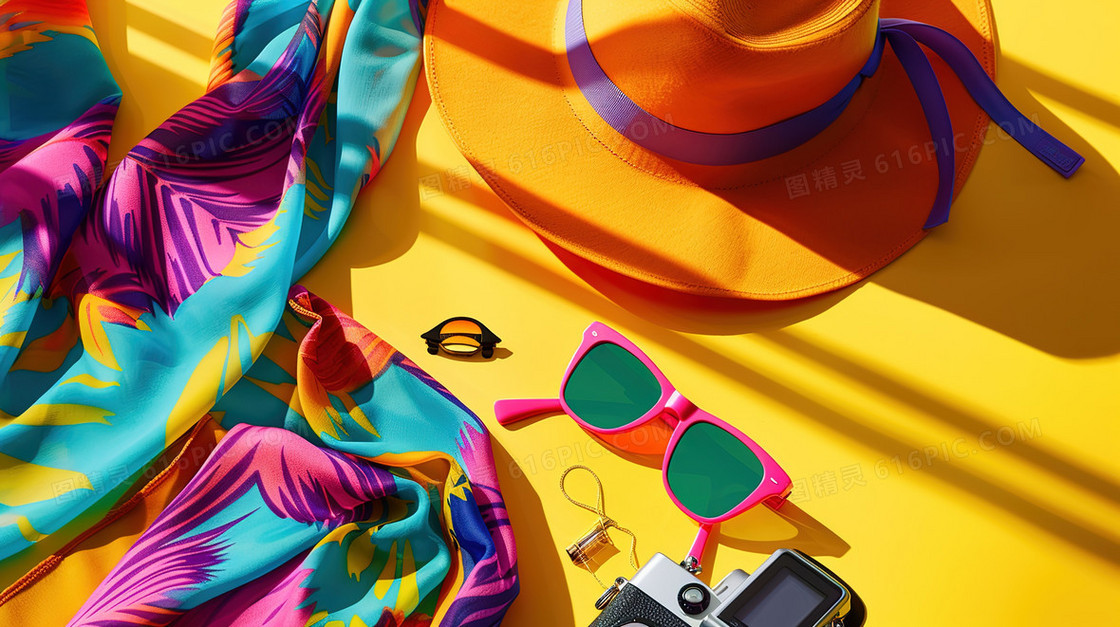 夏日海滩旅游度假用品插画