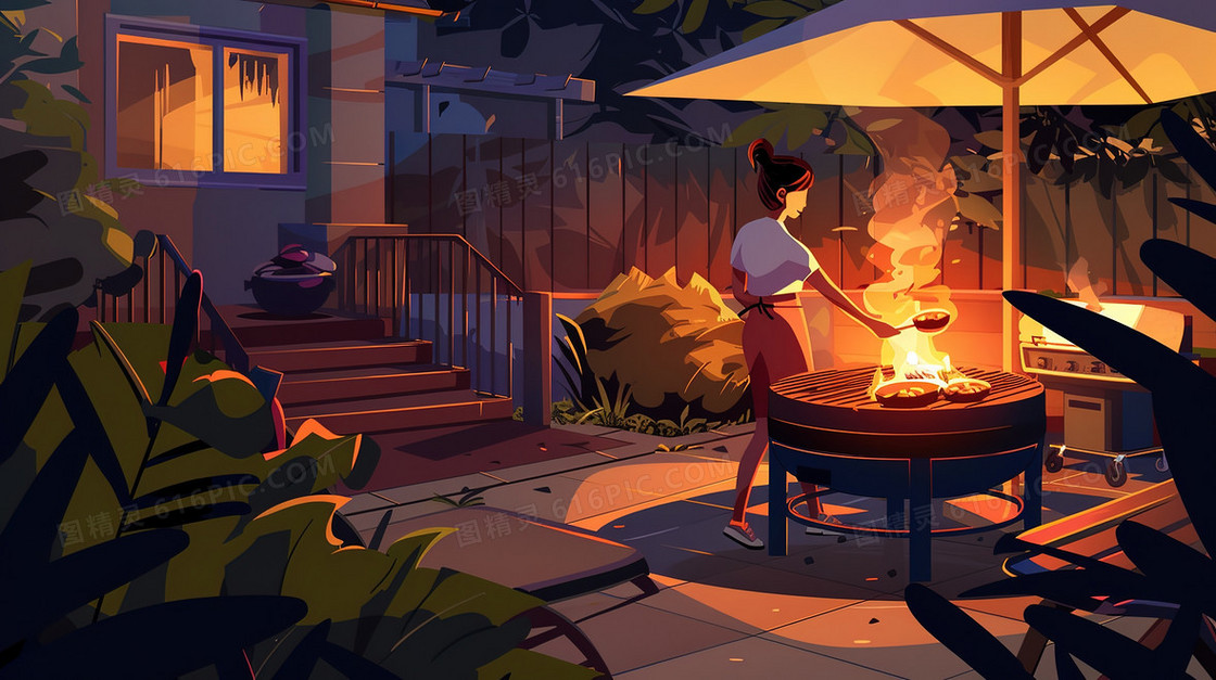 夏日户外烧烤插画