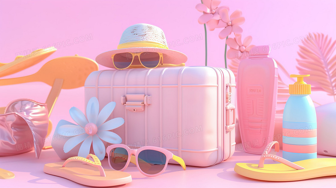 夏日海滩旅游度假用品插画