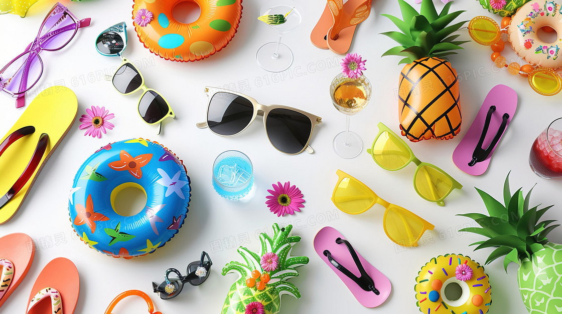 夏日海滩旅游度假用品插画