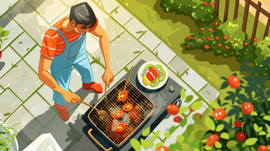 夏日户外烧烤插画