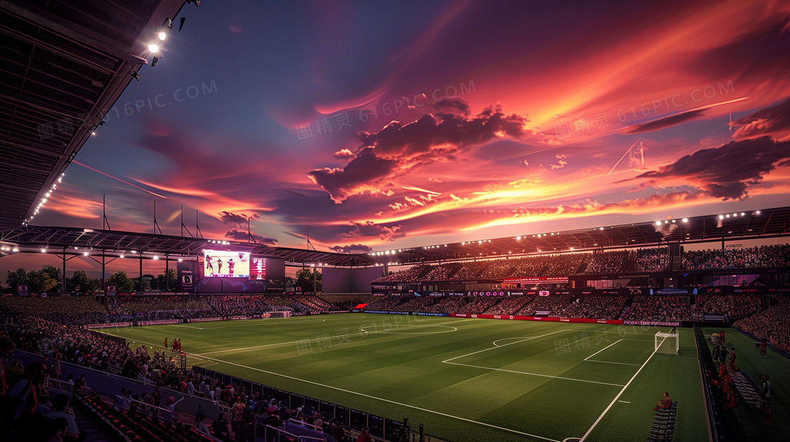 黄昏足球比赛场地插画