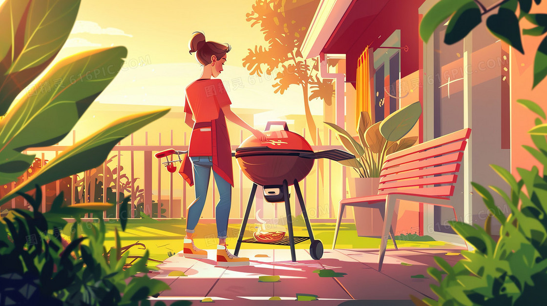 夏日户外烧烤插画