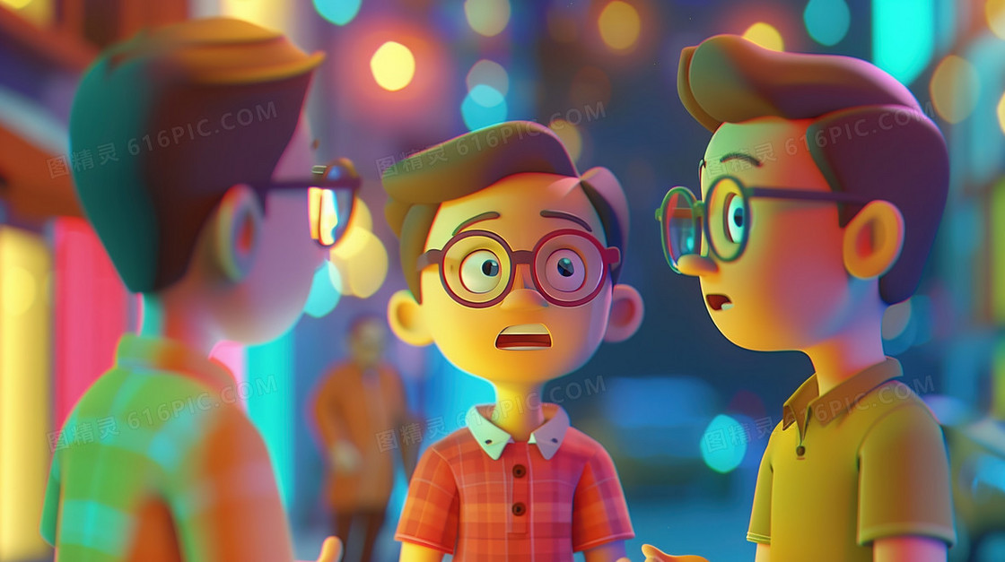 3D立体3个人在交谈的年轻人插画