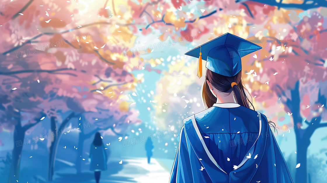 穿着学士服的女毕业生插画