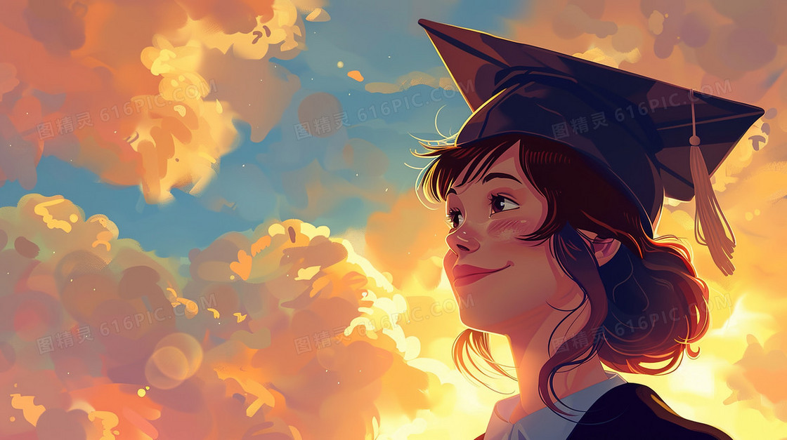 穿着学士服的女毕业生插画