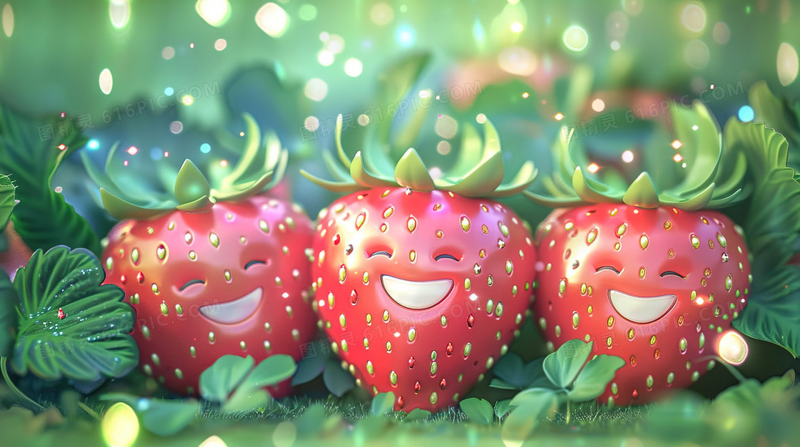 红色可爱草莓水果插画