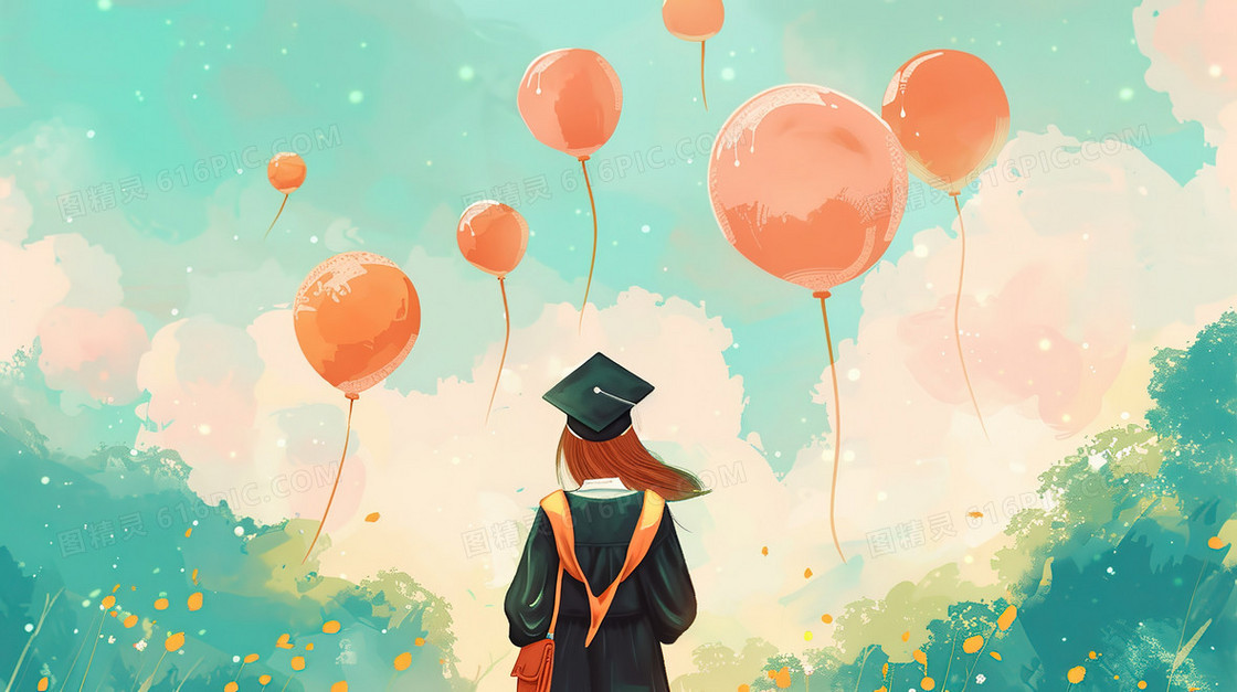 穿着学士服的女毕业生插画
