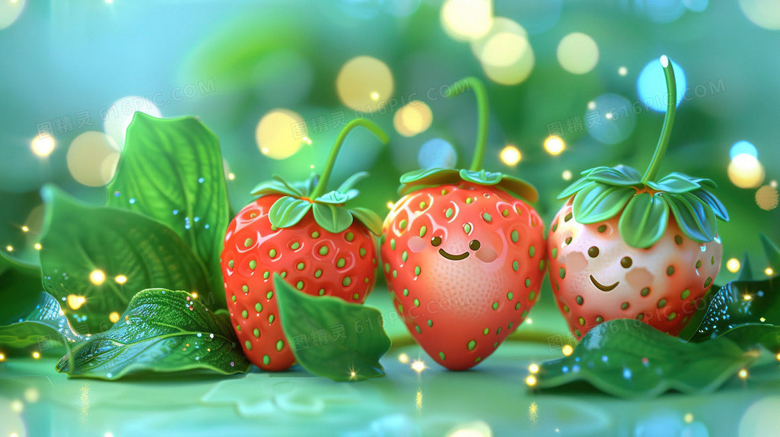 红色可爱草莓水果插画