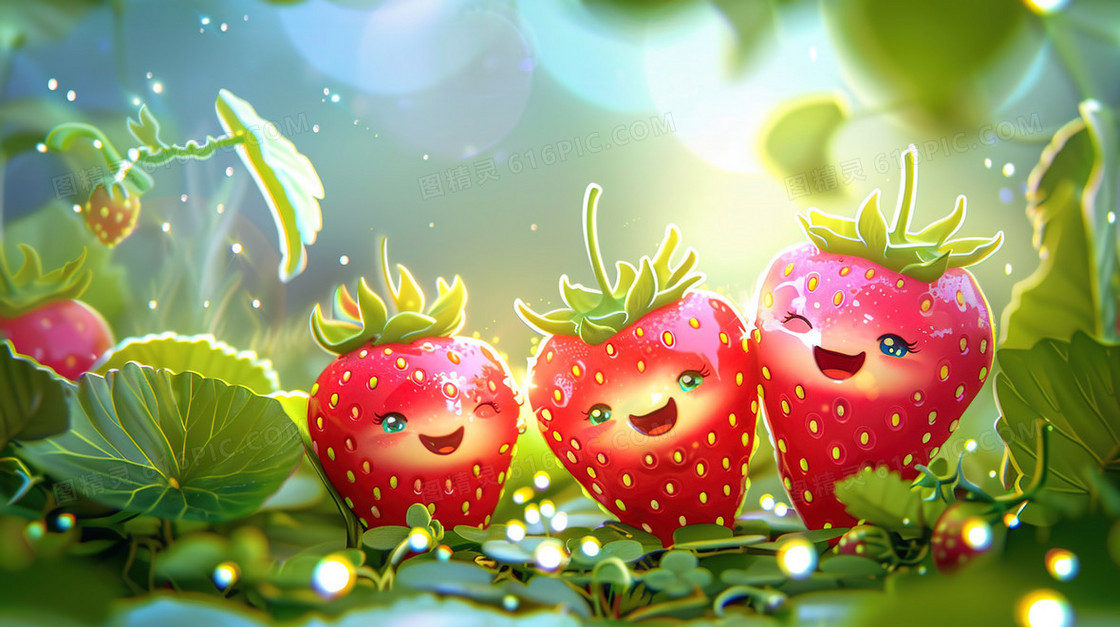 红色可爱草莓水果插画