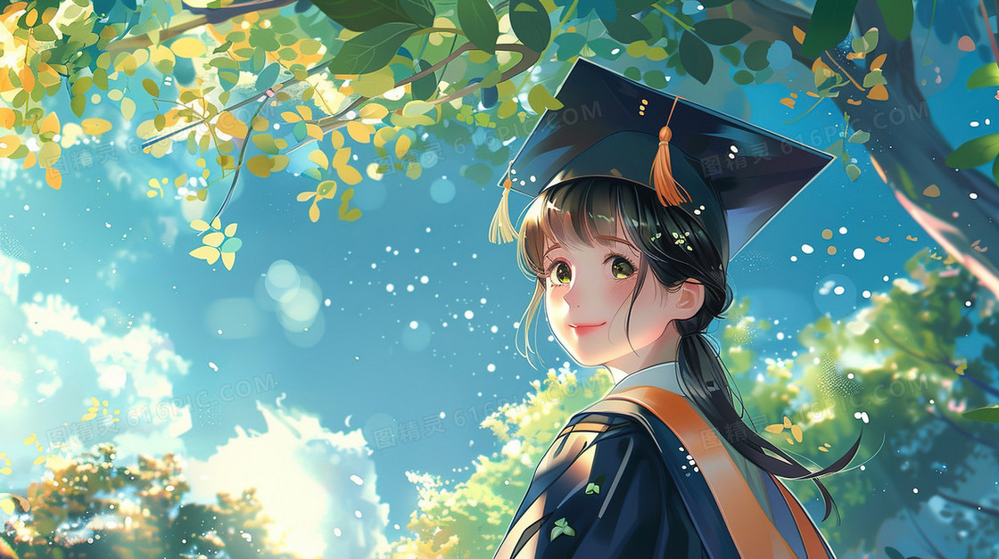 穿着学士服的女毕业生插画