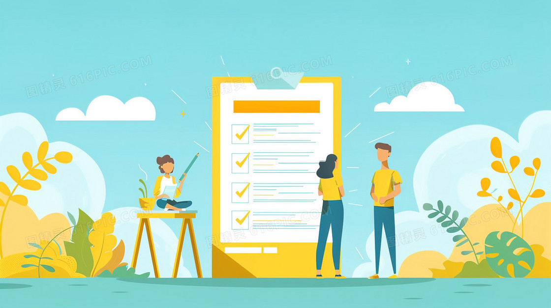 学校门口看考试成绩单的学生插画